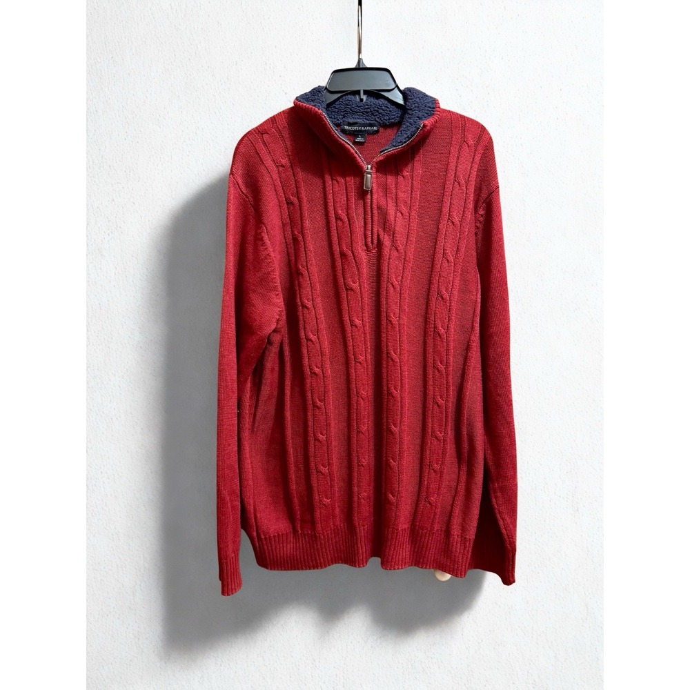 tricots st raphael sweater Fishermen Woven Cableknit Red L Chunky Preppy Coastal